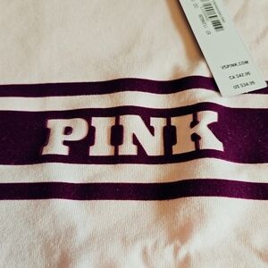 💥SALE💥NWT PINK Striped Logo Tee in White and Deep Plum